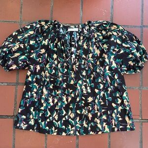 Ulla Johnson Black Multicolor Floral Blouse